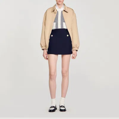 Sandro Jupe Courte En Twill De Laine In Blue