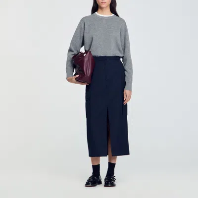 Sandro Jupe Longue Cargo In Blue