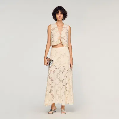 Sandro Jupe Longue En Guipure In Neutral