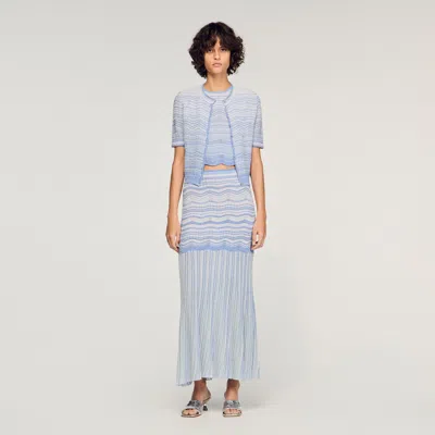 Sandro Jupe Longue En Maille Fantaisie In Blue