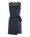 Sandro Justin Jacquard Mini Dress In Navy Blue Polyester In Blue