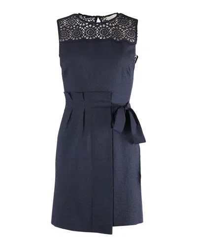 Sandro Justin Jacquard Mini Dress In Navy Blue Polyester