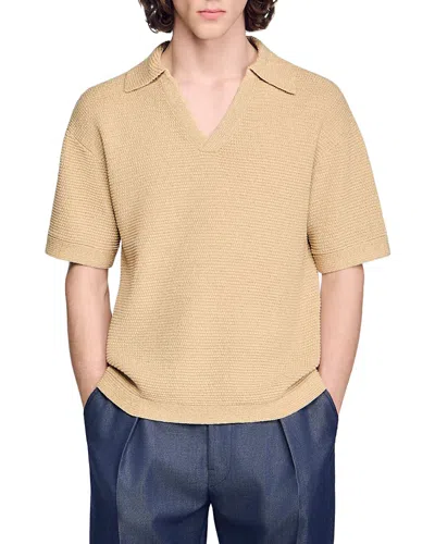 Sandro Jute Effect Polo Shirt In Neutral