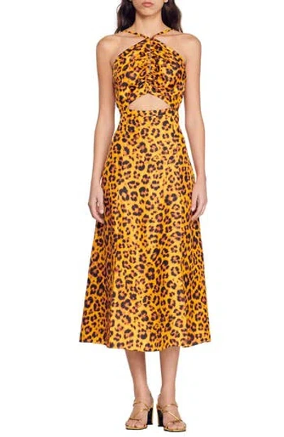 Sandro Kalinda Cutout Halter Neck Dress In Animal Print