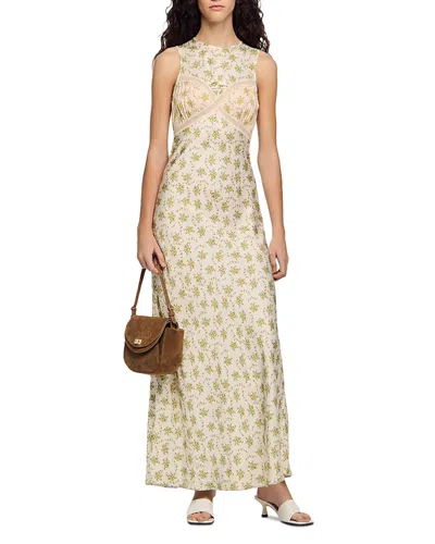Sandro Kate Flower Print Maxi Dress In Neutral