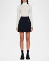 Sandro Womens Striped Flared Stretch-wool Mini Skirt Navy Blue In Black