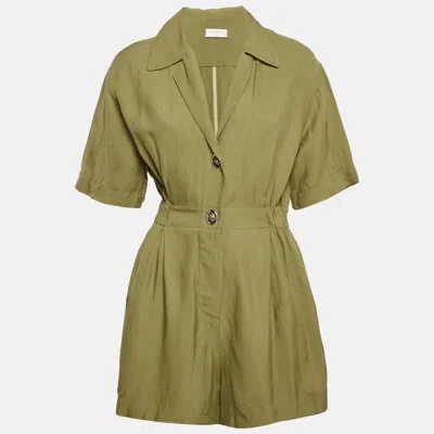 Sandro Khaki Green Linen Blend Turnlock Button Playsuit