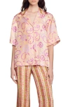 Sandro Kimy Printed Silk Button Down Shirt In Peach