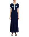 Sandro Knit And Denim Midi Dress In Navy Blue
