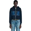 Sandro Mixed Media Hoodie Jacket In Blue