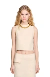 Sandro Womens Sleeveless Cropped Linen-blend Top Naturels In Ecru