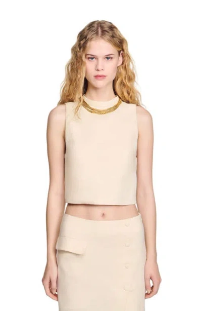 SANDRO SANDRO KNIT CROP TOP WITH NECKLACE