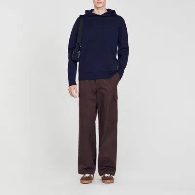 Sandro Knit Hoodie In Navy Blue