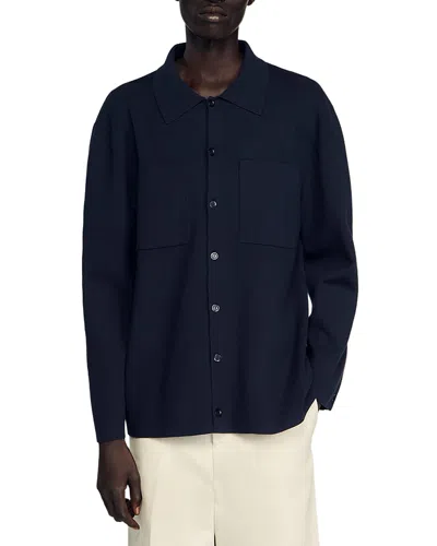 Sandro Knit Jacket In Blue