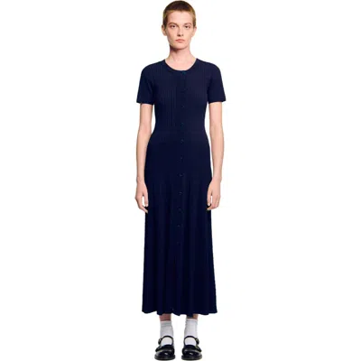 Sandro Knit Maxi Dress In Blue