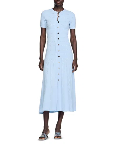 Sandro Knit Maxi Dress In Blue
