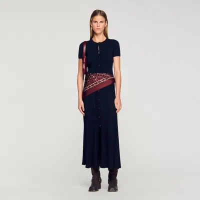 Sandro Knit Maxi Dress In Blue