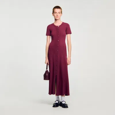 Sandro Knit Maxi Dress In Burgundy