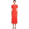 Sandro Knitted Perforated Midi Dress In Poppy
