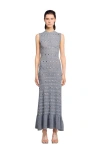 Sandro Womens Grey Studded Ruffled-hem Stretch Pointelle-knit Maxi Dress In Gray