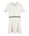 Sandro Knit Nipped In Waist Dress In Cream Viscose In White