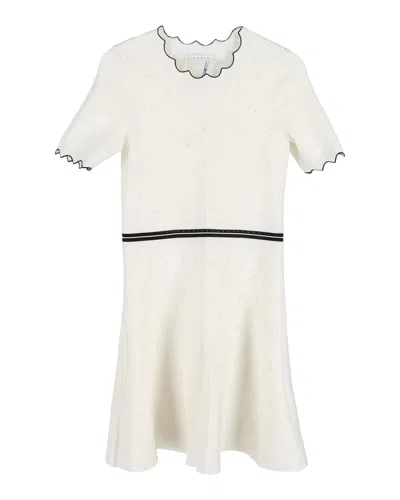 Sandro Knit Nipped In Waist Dress In Cream Viscose In White