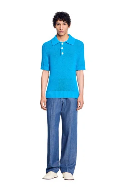 Sandro Knit Polo Shirt In Azur.