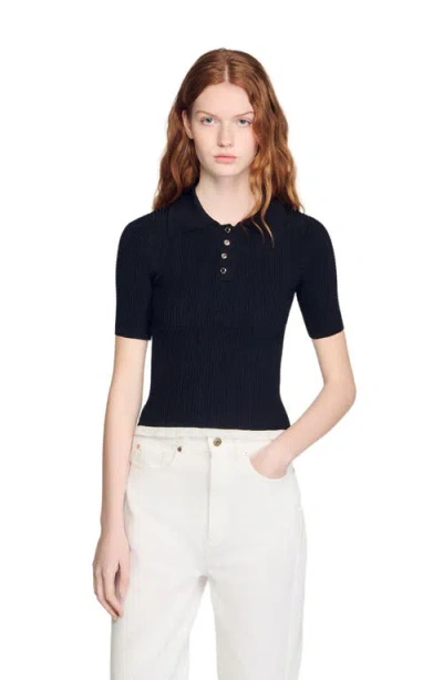 Sandro Knit Polo Shirt In Black