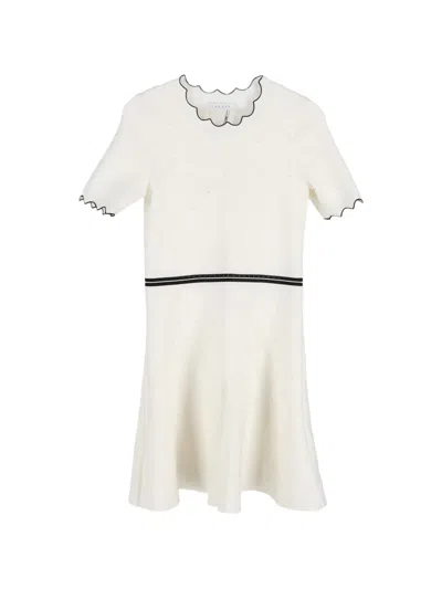 Pre-owned Sandro Knit Short-sleeve Crew-neck Midi Dress In Neutral