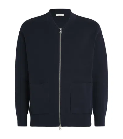 Sandro Knitted Bomber Jacket In Blue