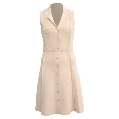 Sandro Knitted Button-down Mini Dress In Beige Viscose In White