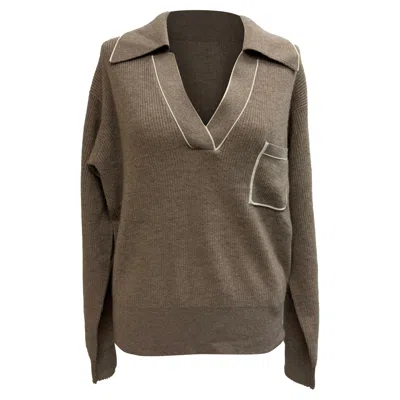Sandro Knitted Collared Sweater In Brown Wool