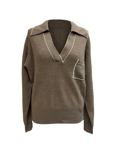 Pre-owned Sandro Knitted Collared Sweater In Neutral