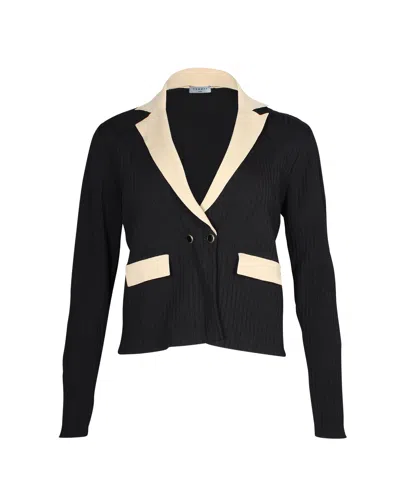 Sandro Knitted Contrasting Cropped Cardigan In Beige And Black Viscose
