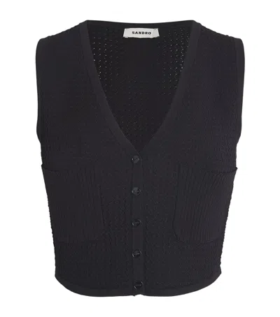 Sandro Knitted Crop Top In Black