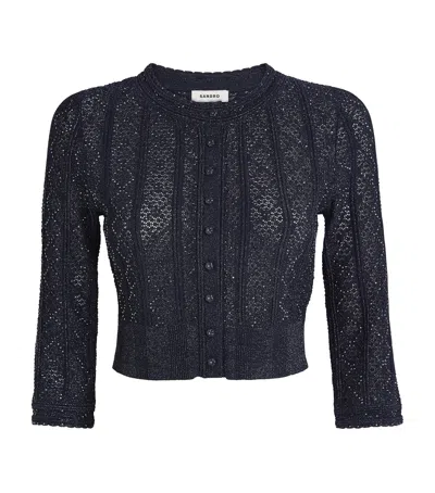Sandro Knitted Embellished Cropped Cardigan In Black
