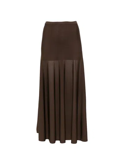 Sandro Knitted Flared Midi Skirt In Brown