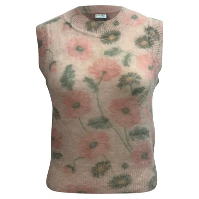 Sandro Knitted Floral-print Vest Sweater In Multicolor Wool In Brown