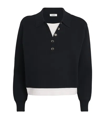Sandro Knitted Layered Polo Shirt In Black
