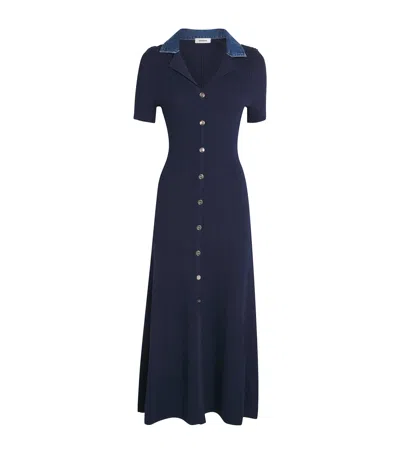 Sandro Knitted Midi Dress In Blue