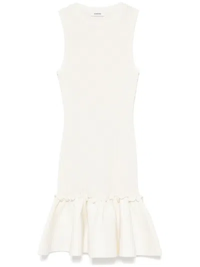 Sandro Knitted Midi Dress In Neutrals