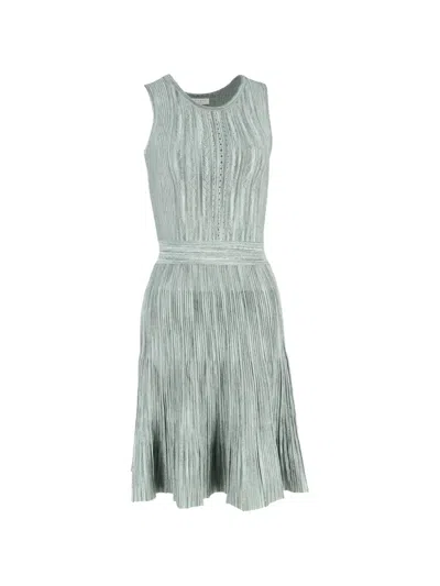 Pre-owned Sandro Knitted Perforated Midi Dress In Green