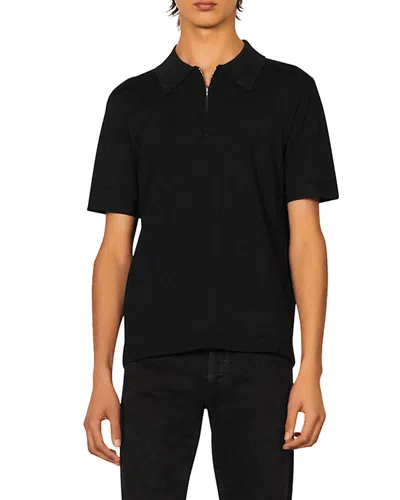 Sandro Knitted Polo Shirt With Zip Collar In Black