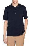 Sandro Knitted Polo Shirt With Zip Collar In Black