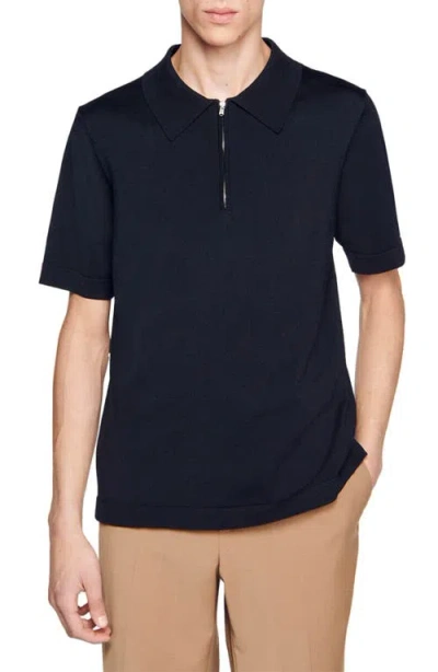 Sandro Knitted Polo Shirt With Zip Collar In Black