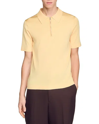 Sandro Knitted Polo Shirt With Zip Collar In Orange