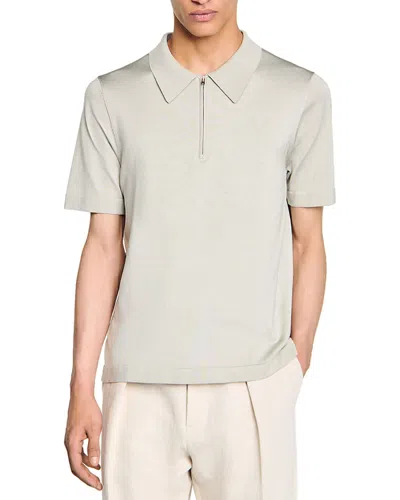 Sandro Knitted Polo Shirt With Zip Collar In Steel