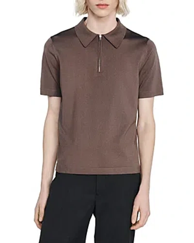 Sandro Pablo Zip Polo Shirt In Taupe