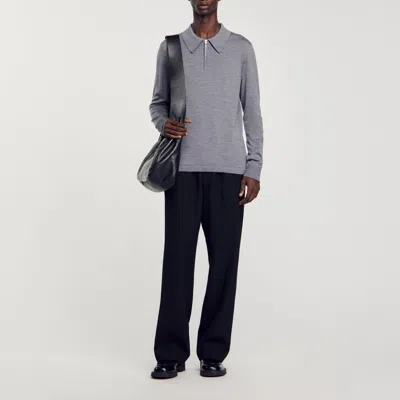 Sandro Knitted Polo Sweater In Mocked Grey