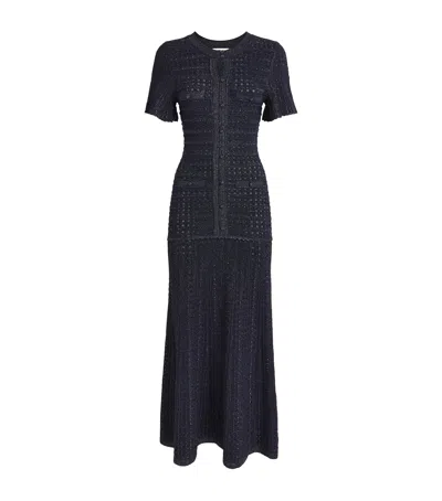 Sandro Knitted Rhinestone Maxi Dress In Blue
